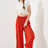 High Waist Floral Print Wide Leg Paperbag Pants