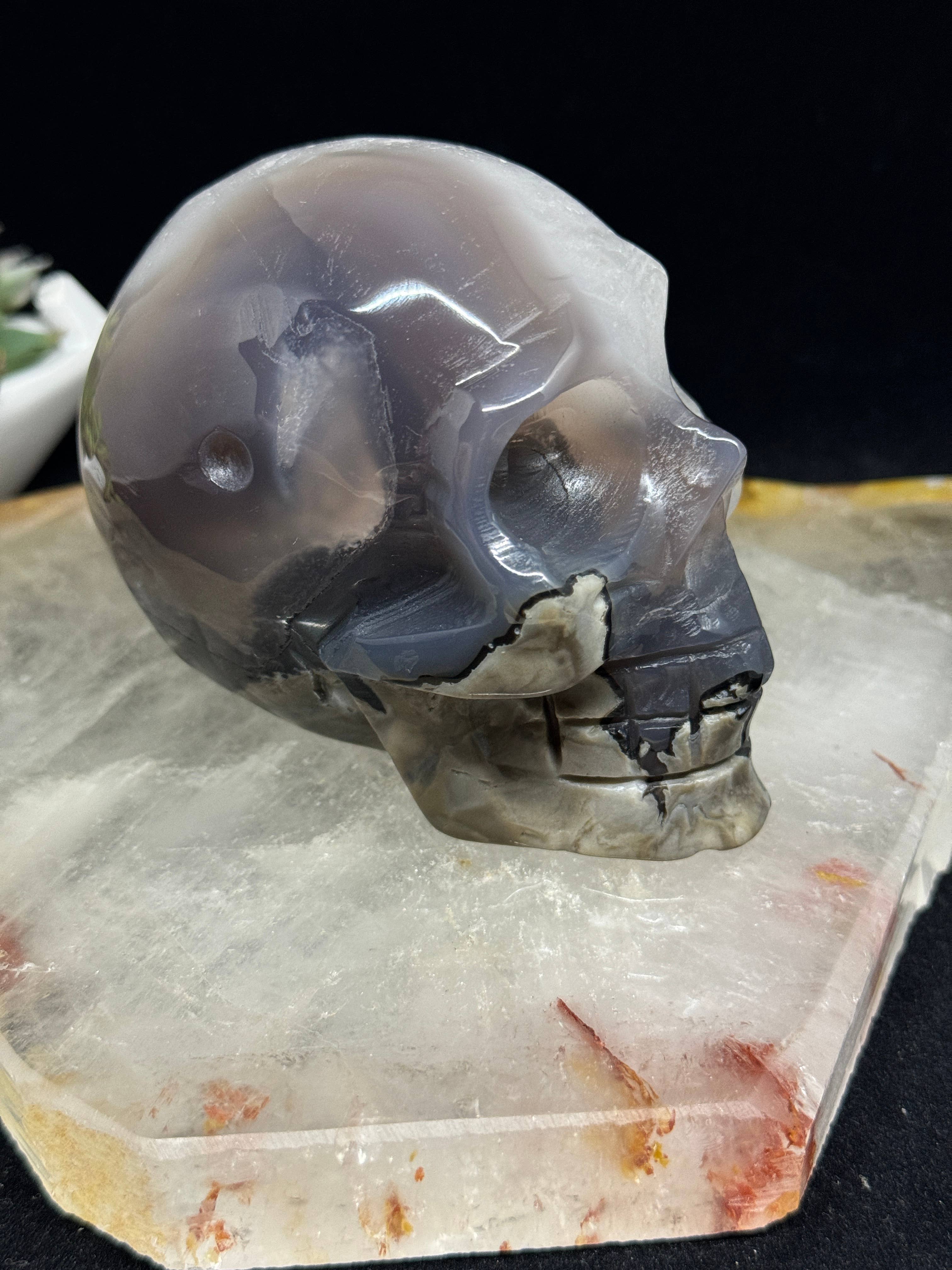 UV Reactive Volcanic Agate Crystal Skull