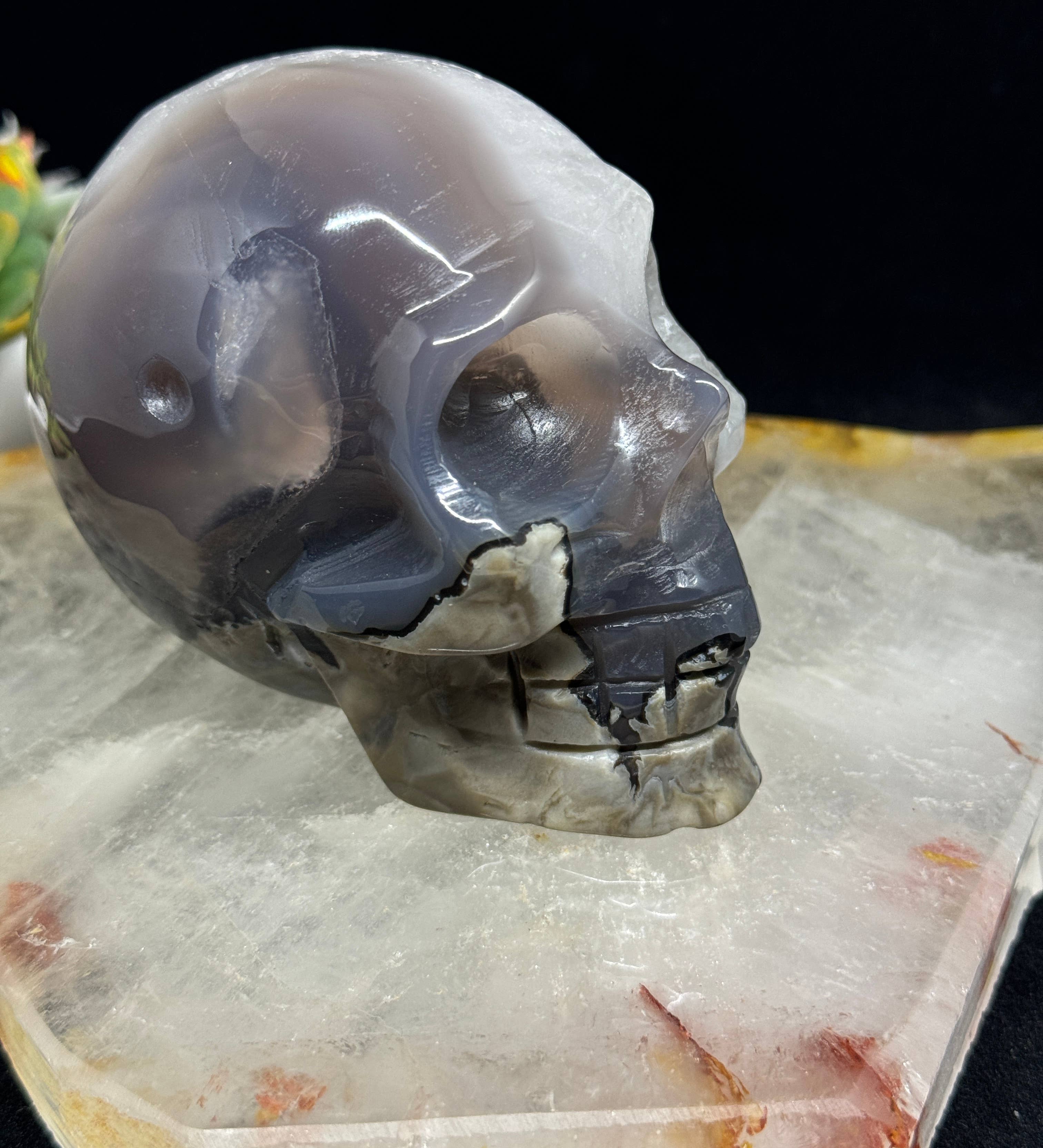 UV Reactive Volcanic Agate Crystal Skull