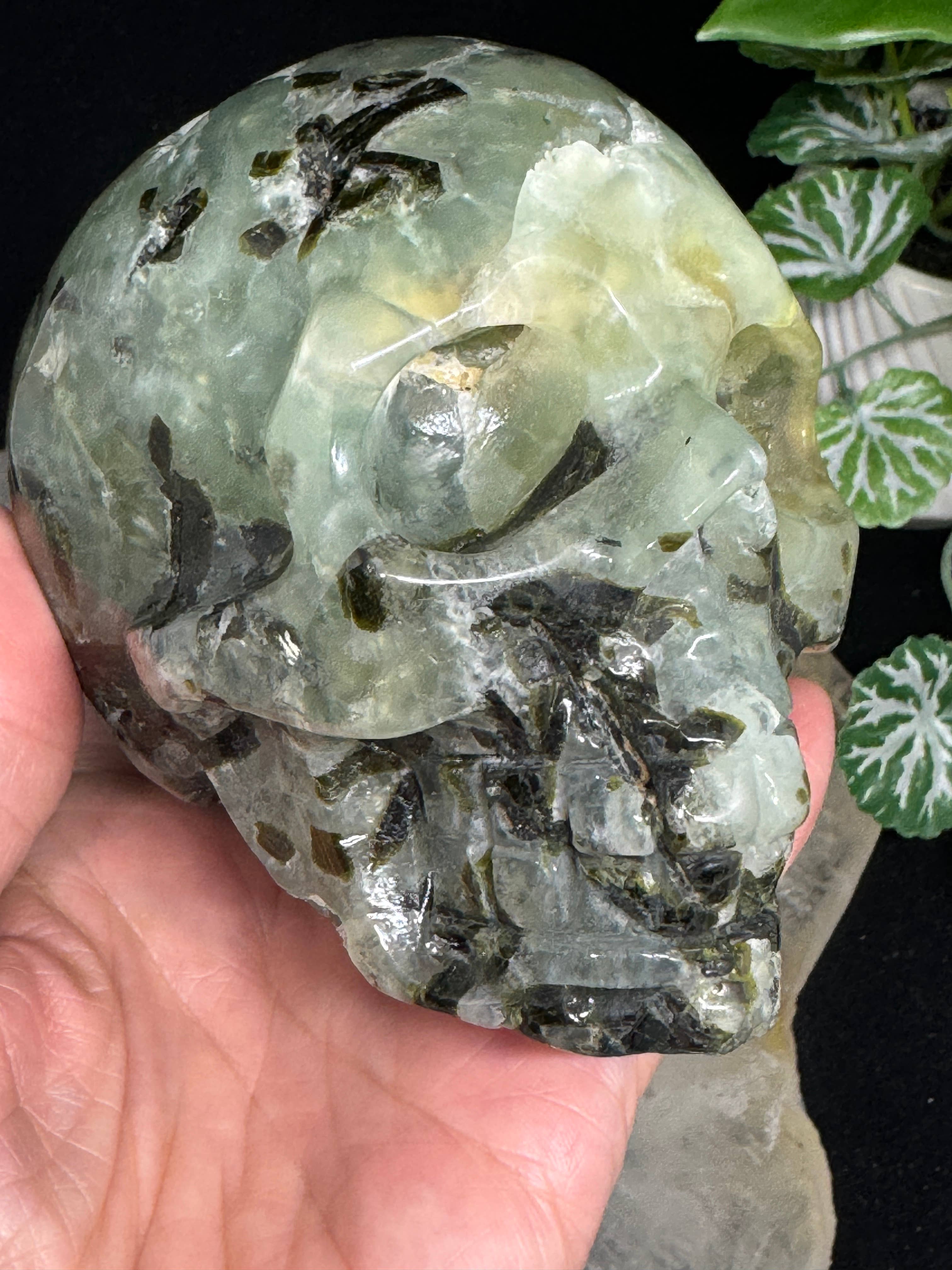 Prehnite Crystal Skull