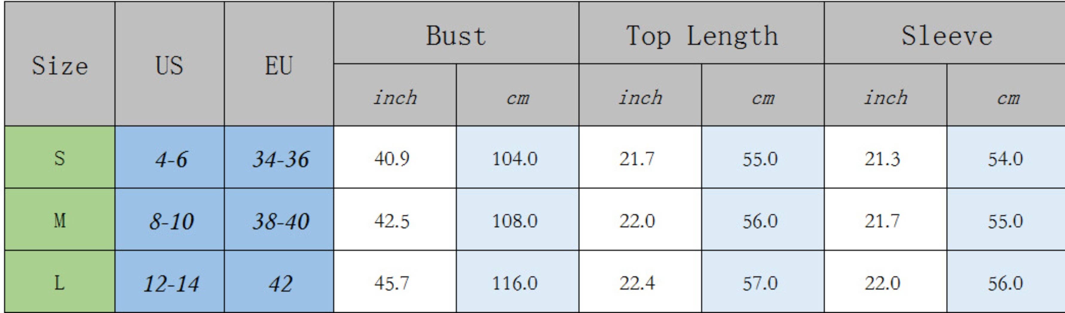 The sizing chart for the Bohemian Rainbow Crochet Cardigan.