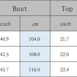 The sizing chart for the Bohemian Rainbow Crochet Cardigan.