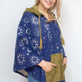 Boho Printed Poncho - Navy