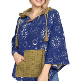 Boho Printed Poncho - Navy