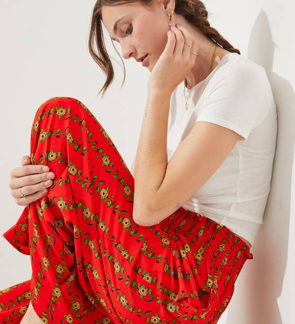 High Waist Floral Print Wide Leg Paperbag Pants