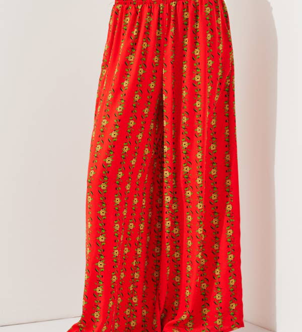 High Waist Floral Print Wide Leg Paperbag Pants