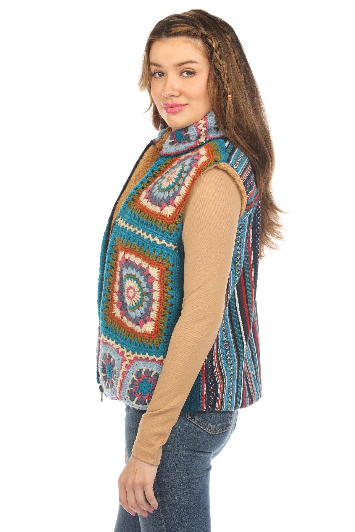 Crochet Mandala Fleece Lined Vest