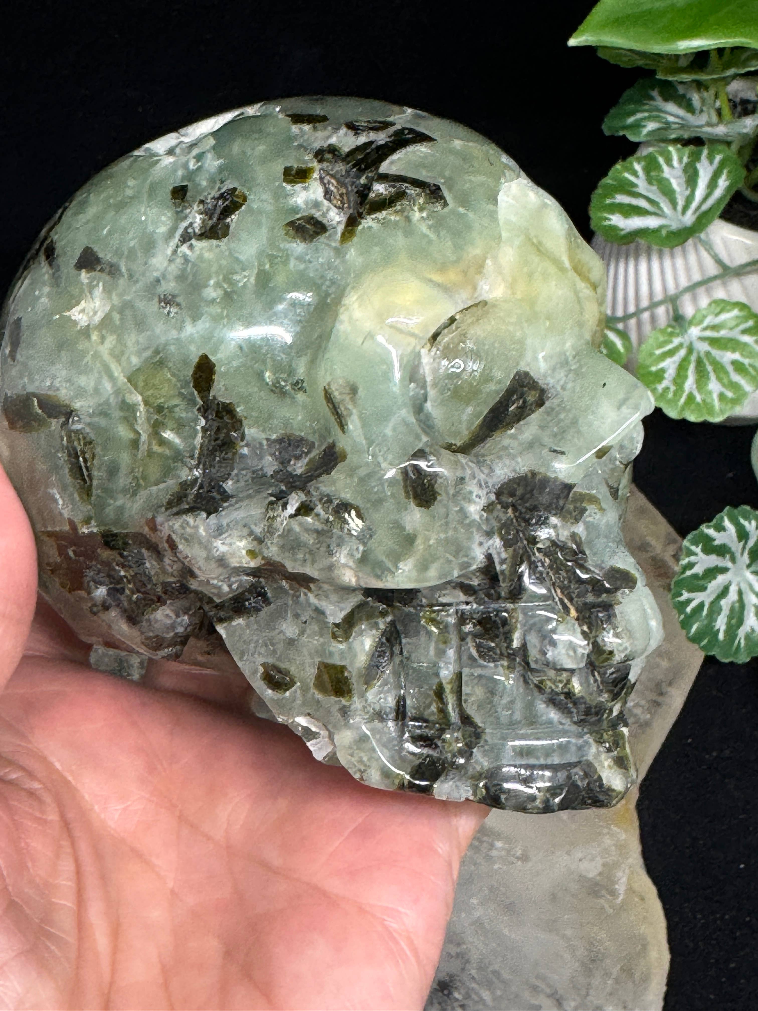 Prehnite Crystal Skull