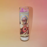 Baby Billy Righteous Gemstones Candle with a printed design on a gradient background