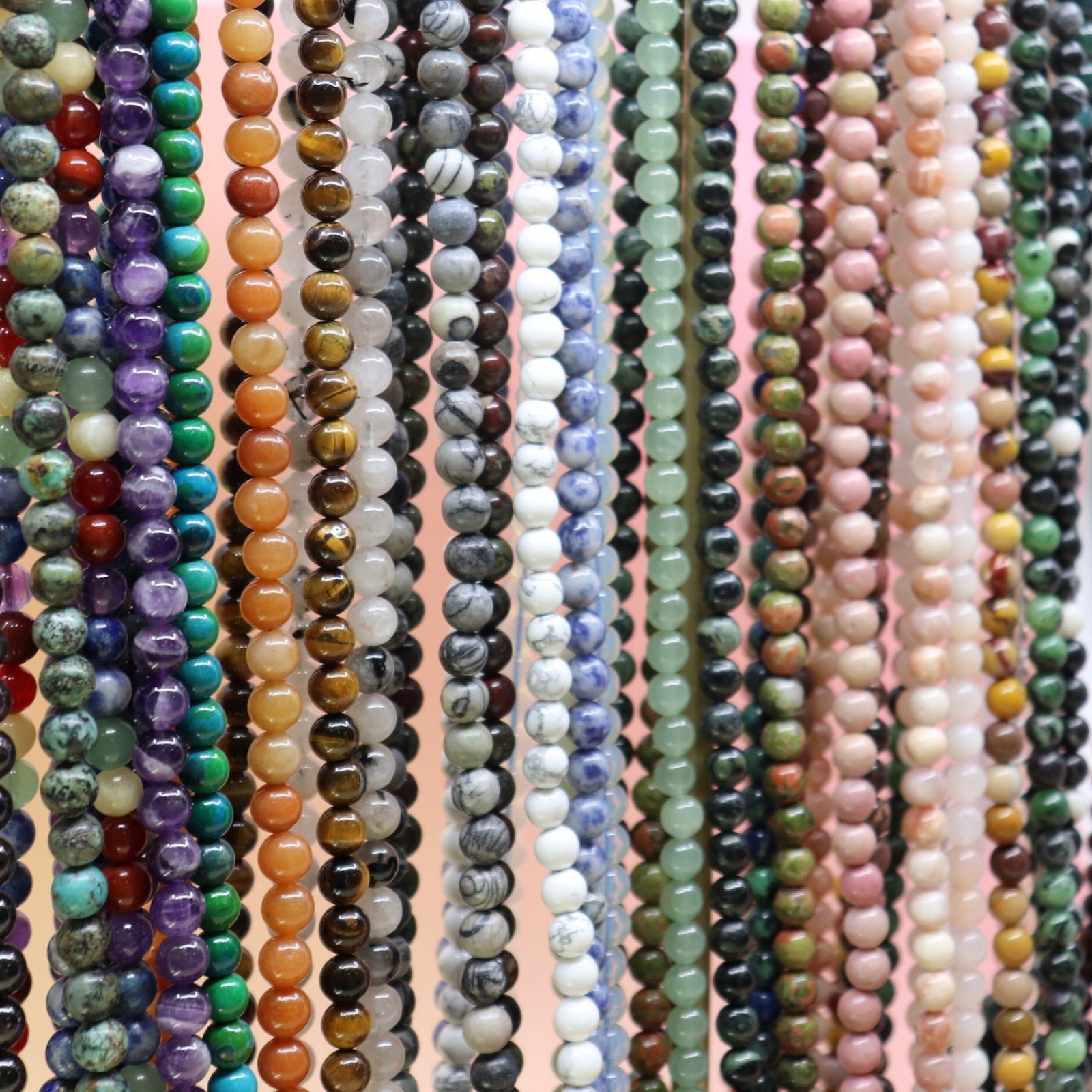 up close photo of mala beads hanging