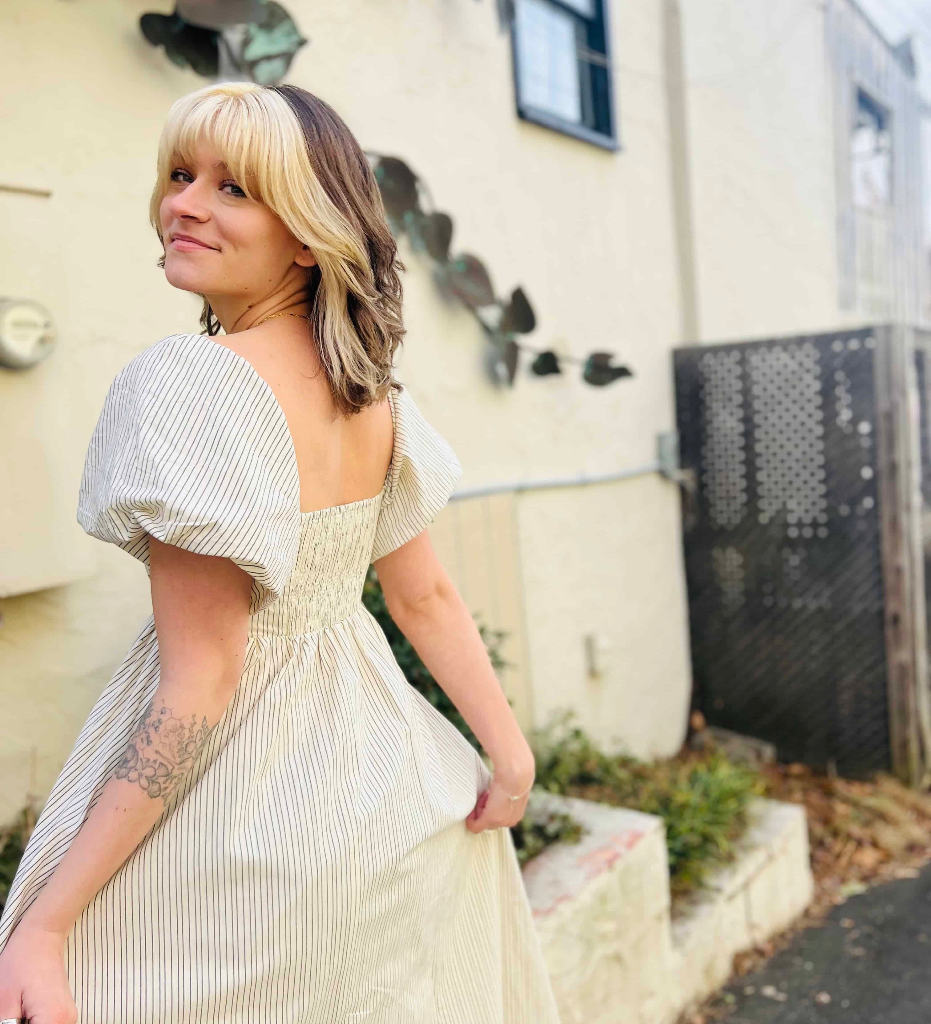 Striped Puff-Sleeve Maxi Dress