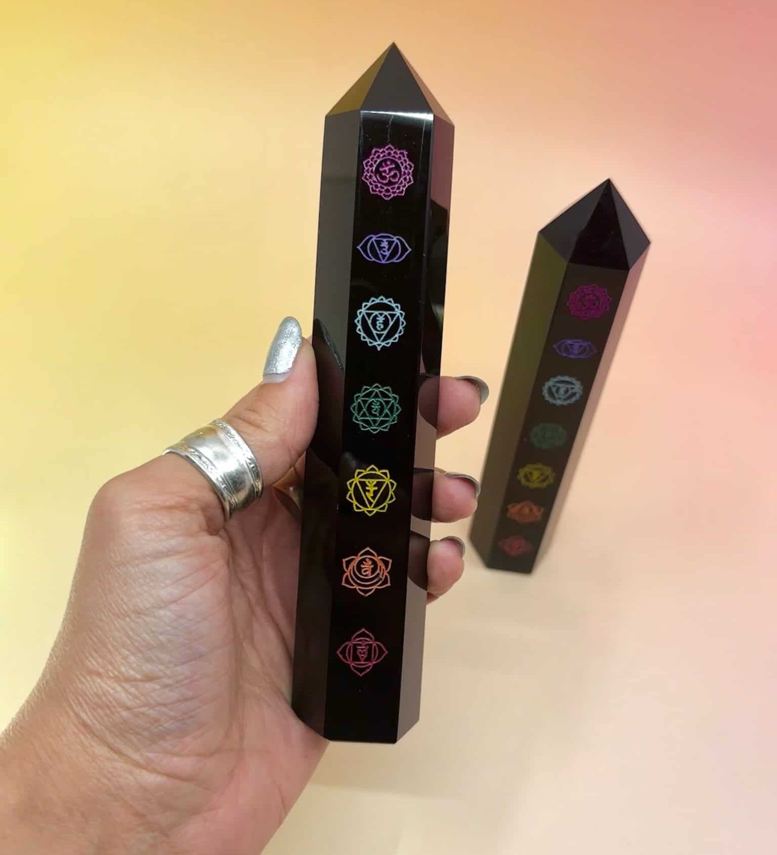Chakra Obsidian Crystal Tower