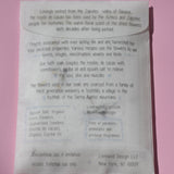 The back of the Mexican Moon Bath Soak Envelope on a pink background.
