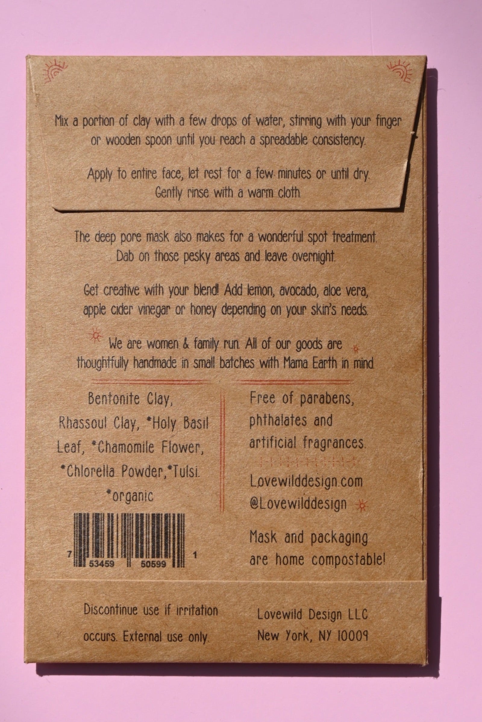 The back of the Deep Pore Cleansing Clay Mask on a pink background.