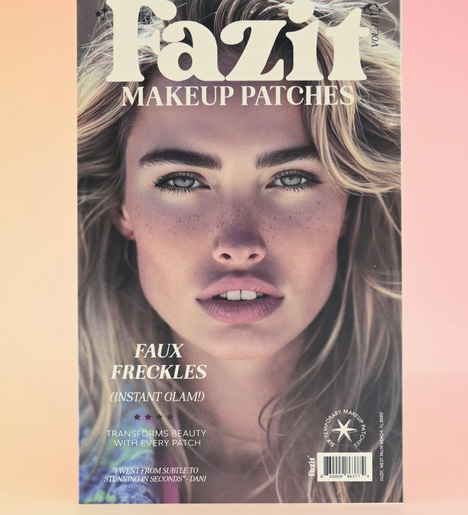 The Faux Freckles Makeup Patches on a pink background.