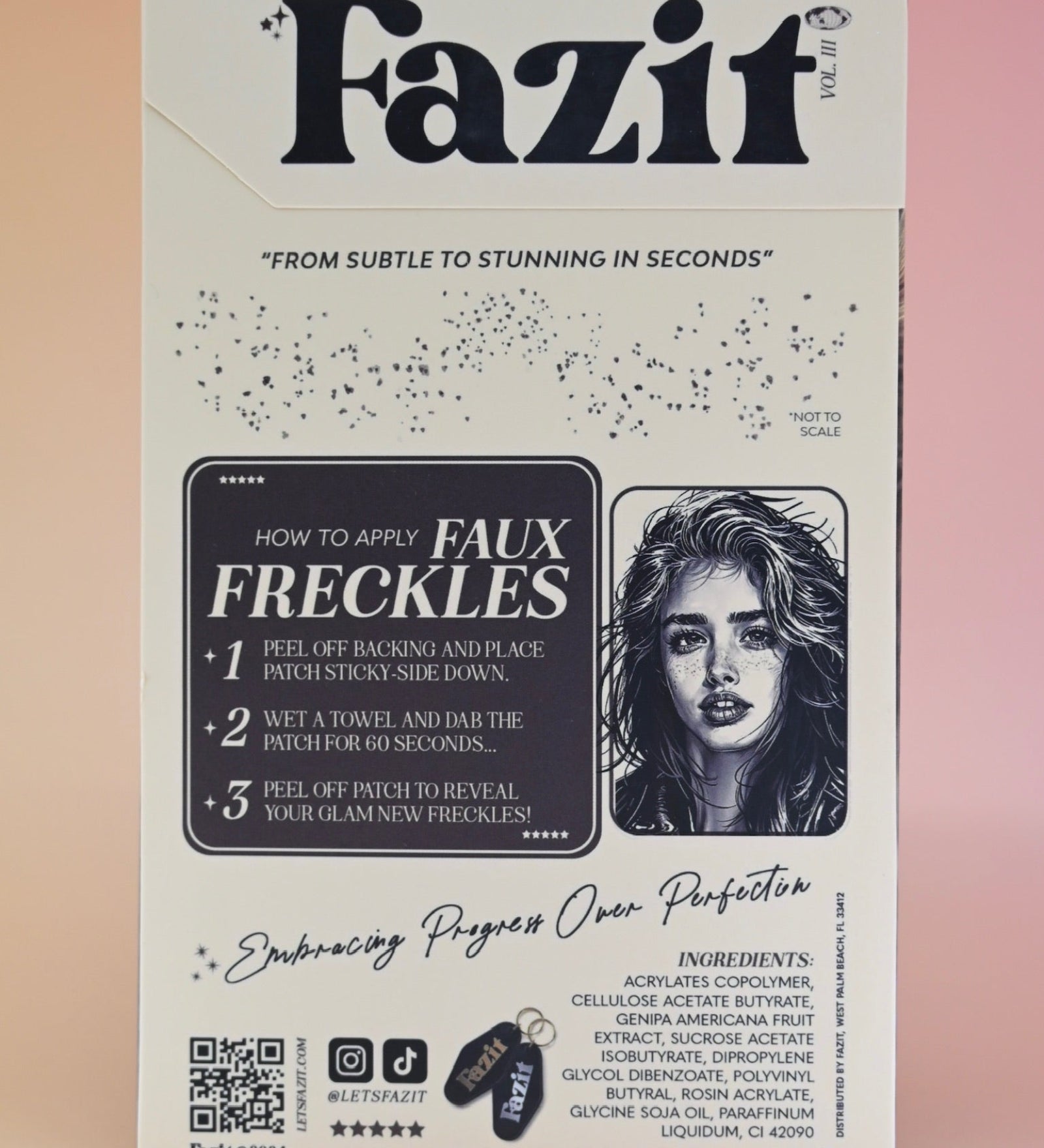 The back of the Faux Freckles Makeup Patches on a pink background.