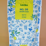 The Amalfi Coast Vegan Milk Bath Soak on a dusty pink background.