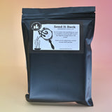 The Send It Back Reversing Spell Kit - Reversing Ritual Kit on a pink and yellow background.