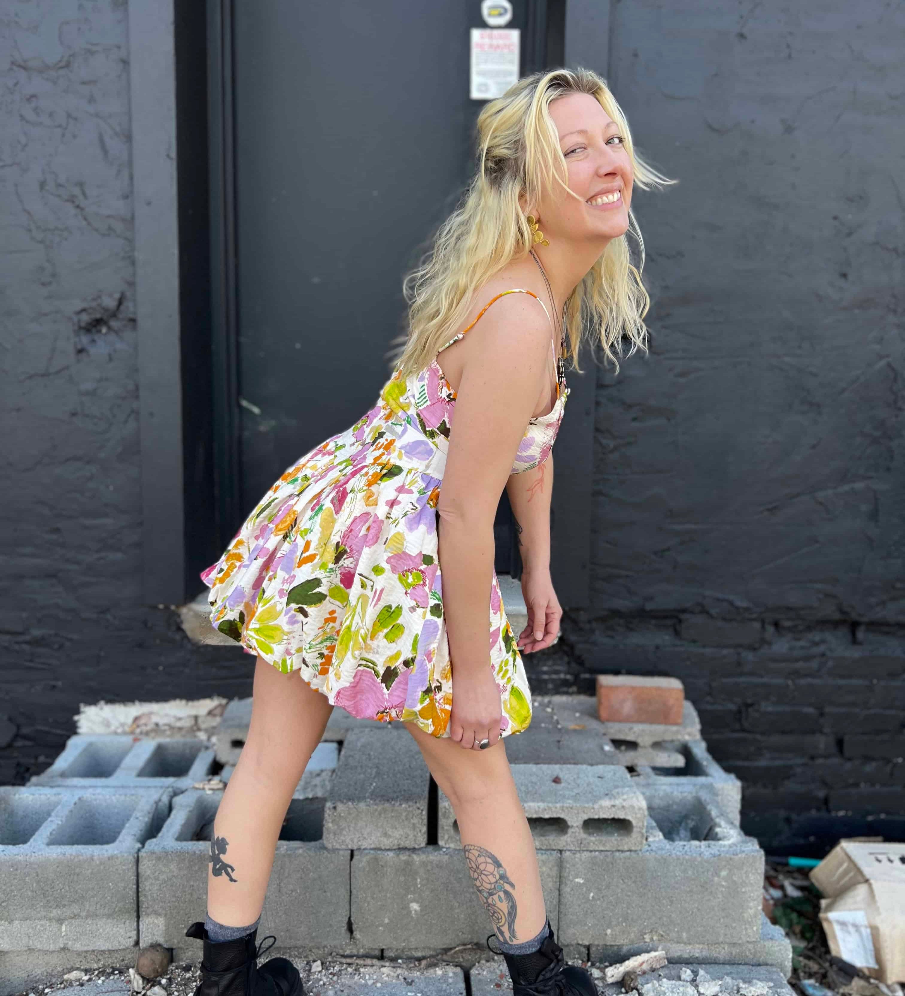 Floral Print Bubble Skirt Mini Dress