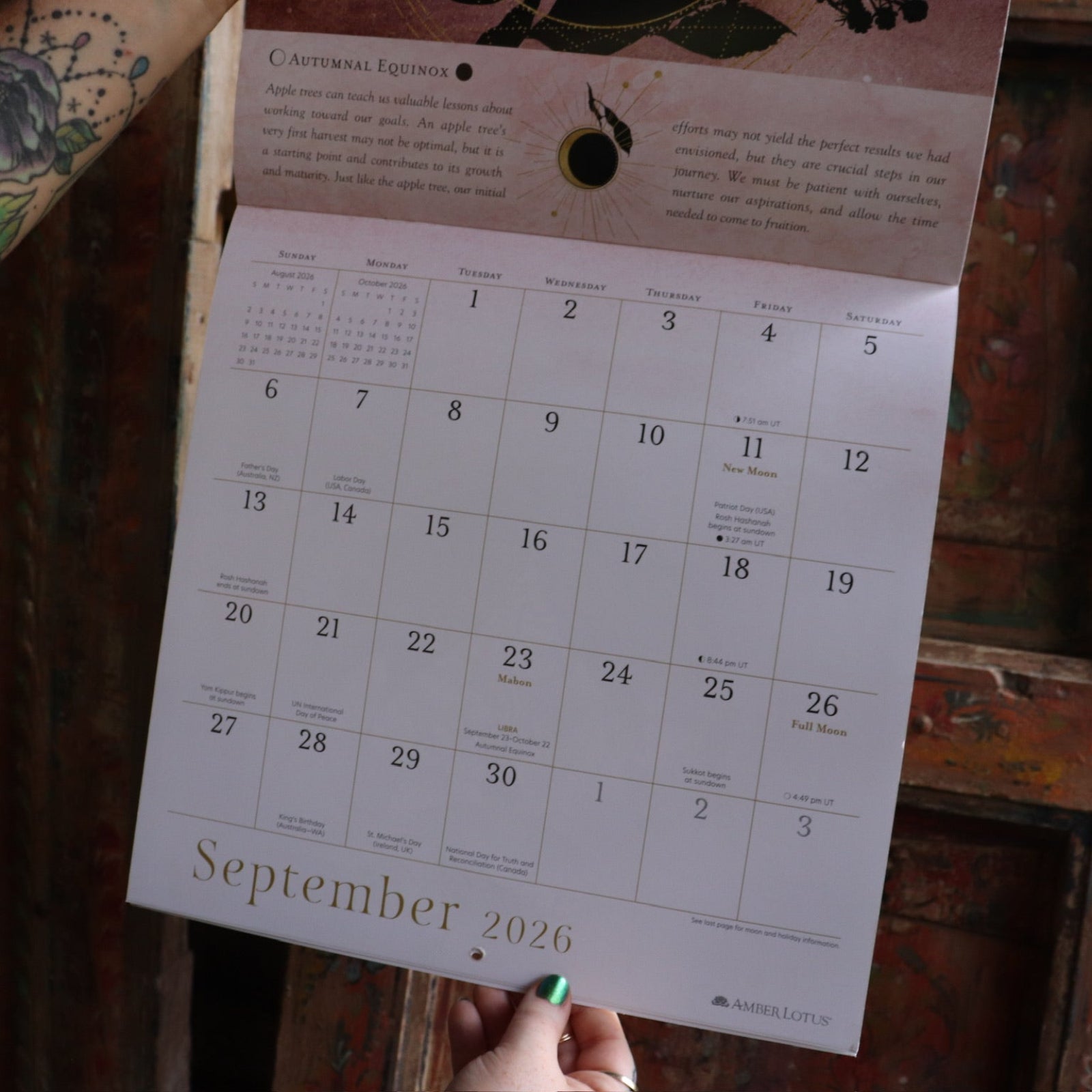 Someone holding up the Year of the Witch 2026 Wall Calendar, showing off the pages.