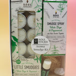 The Peppermint Aroma Smudge Kit on a pink and yellow background.