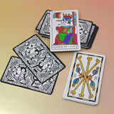 The cards from the Cowgirl Tarot Deck on a pink and yellow background.