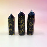 Gold Etched Obsidian Tower – Celestial Moon & Star Design (Small + Large)