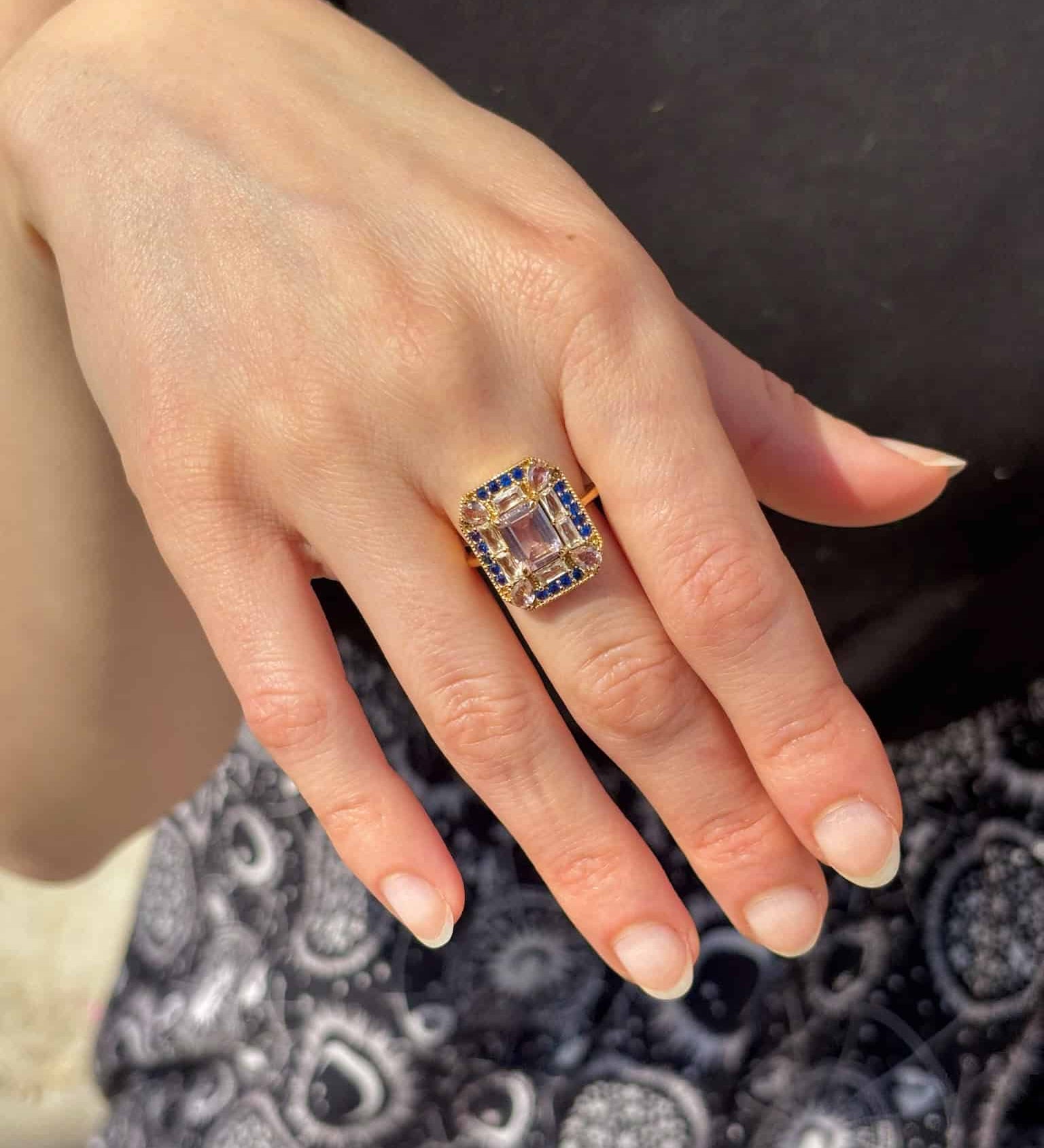 Sapphire Morganite Art Deco Ring