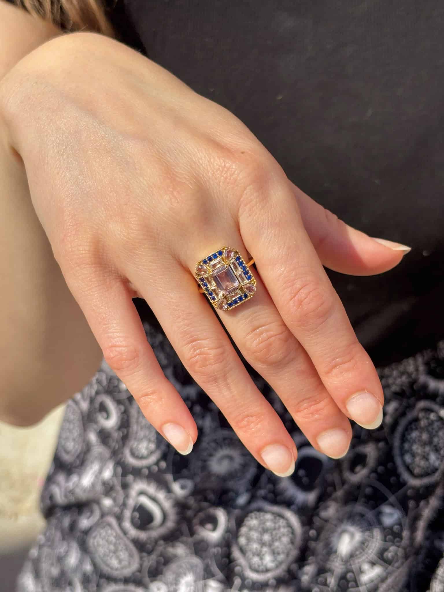 Sapphire Morganite Art Deco Ring