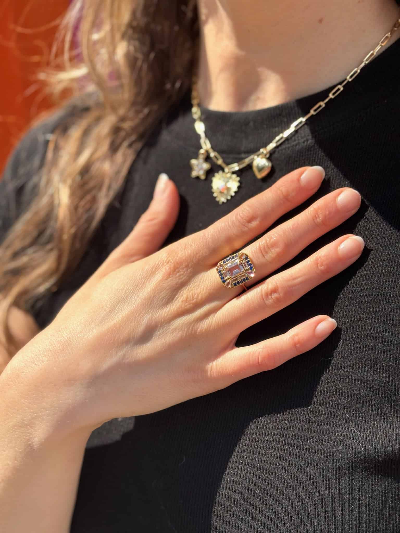 Sapphire Morganite Art Deco Ring