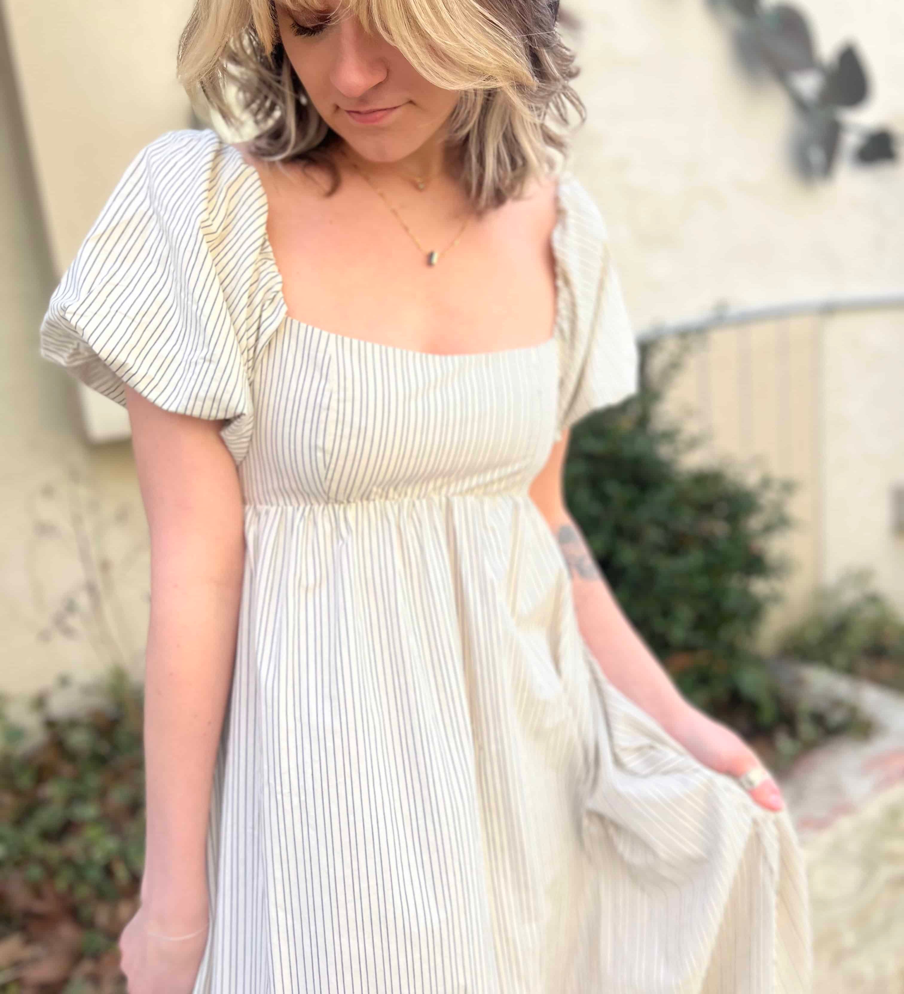 Striped Puff-Sleeve Maxi Dress