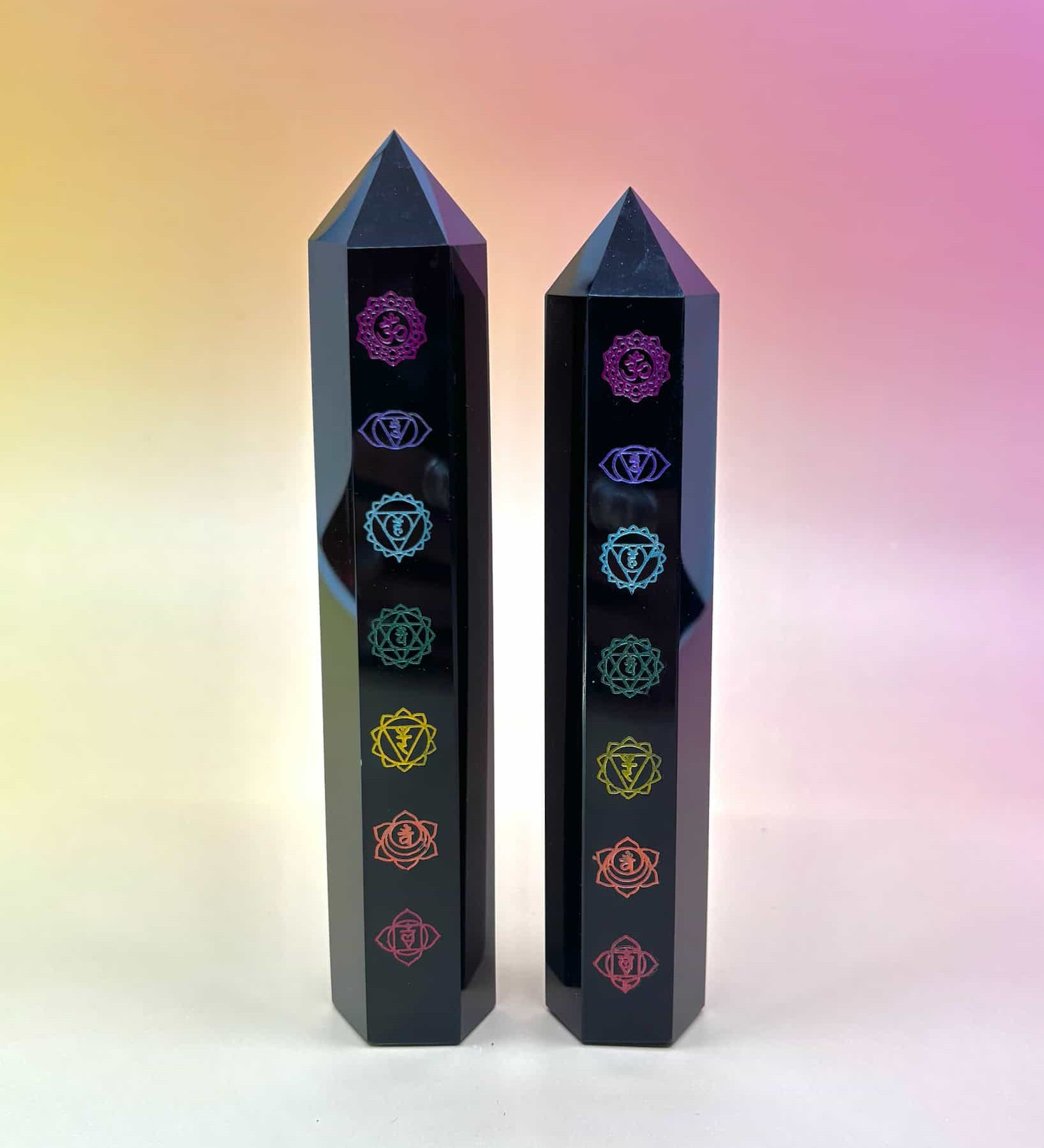 Chakra Obsidian Crystal Tower