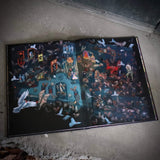 Open book with detailed illustrations on a concrete floor