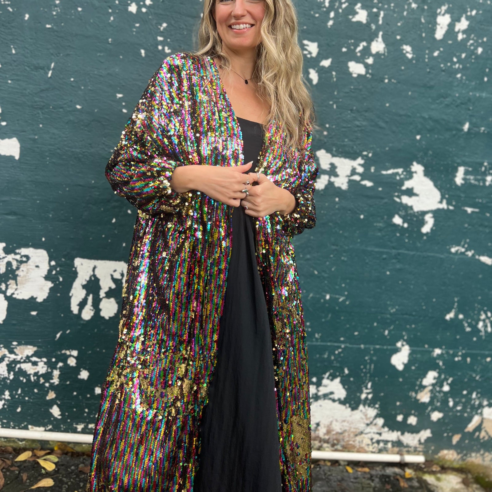 Rainbow Rage Disco Sequin Kimono Jacket S/M Rainbow Rage Disco Sequin Kimono Jacket S/M