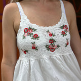 A woman wearing the Floral Crochet Lace Spaghetti Strap Dress.