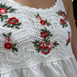 A woman wearing the Floral Crochet Lace Spaghetti Strap Dress.