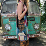 Someone wearing the Cotton Hemp Two Pocket Crossbody Bag.