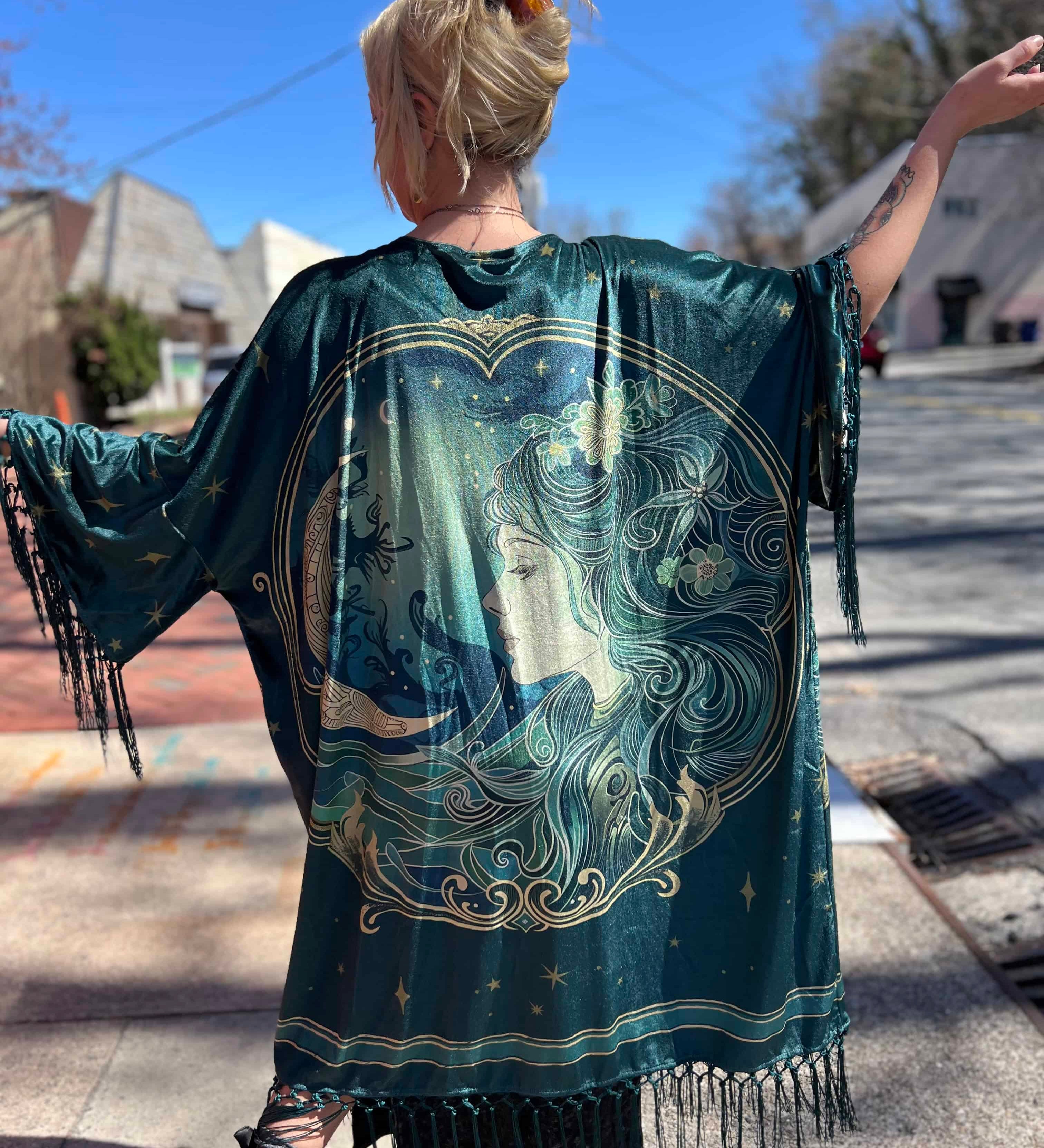 1930s Green Art Nouveau Fringe Kimono