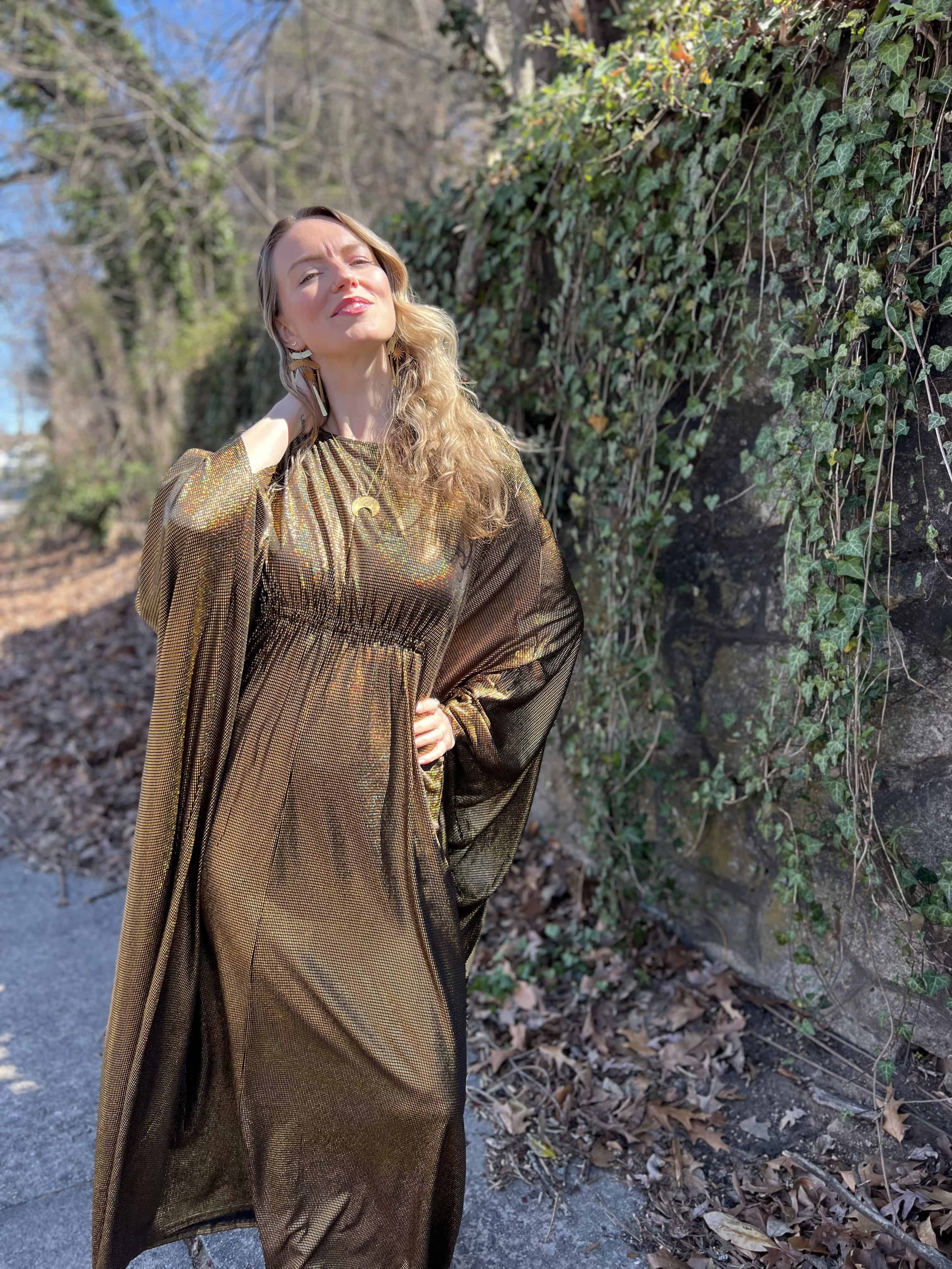 1970s Metallic Gold Batwing Caftan by Smak Parlour