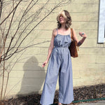 Woven Cotton Striped Jumpsuit
