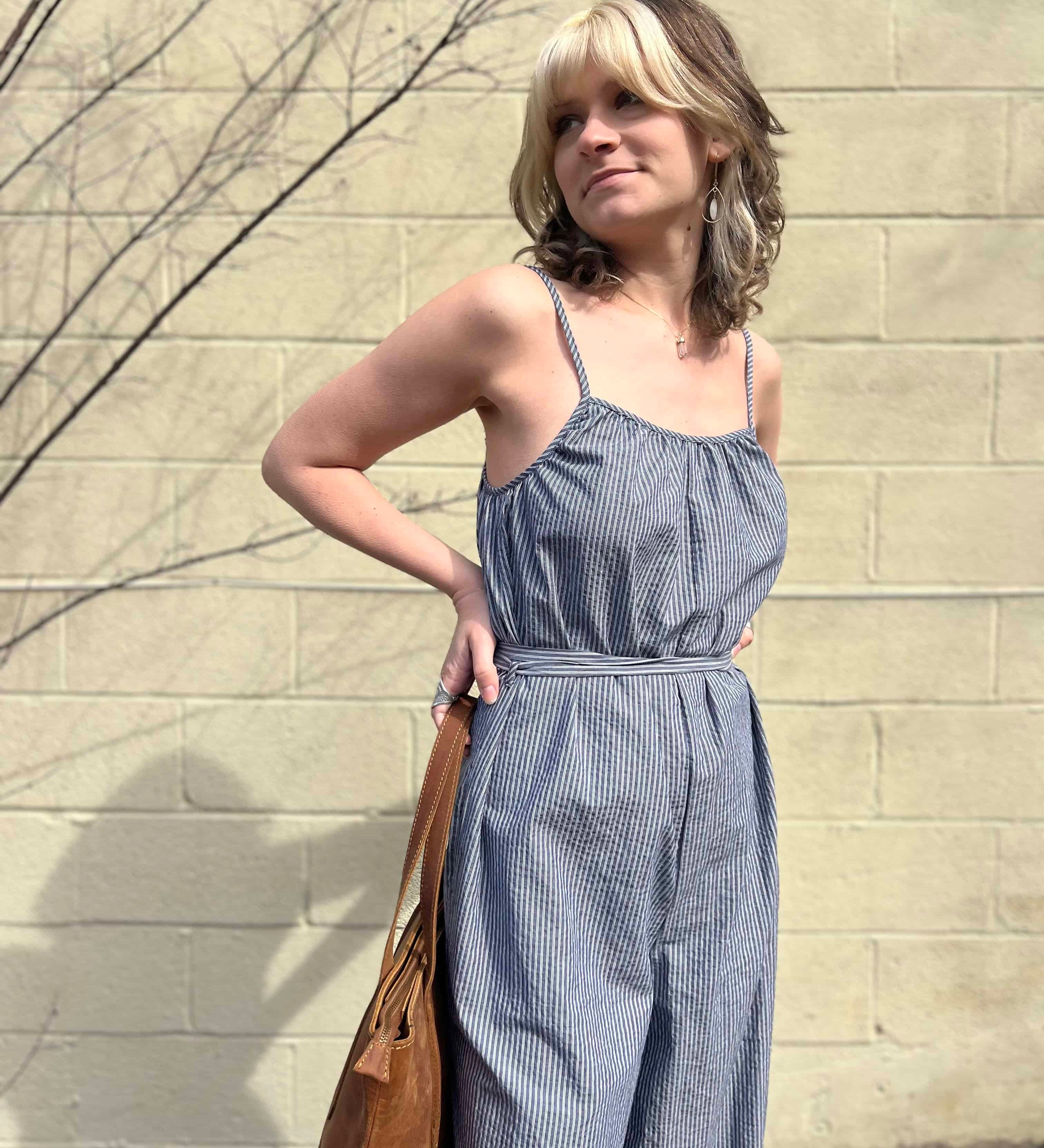 Woven Cotton Striped Jumpsuit