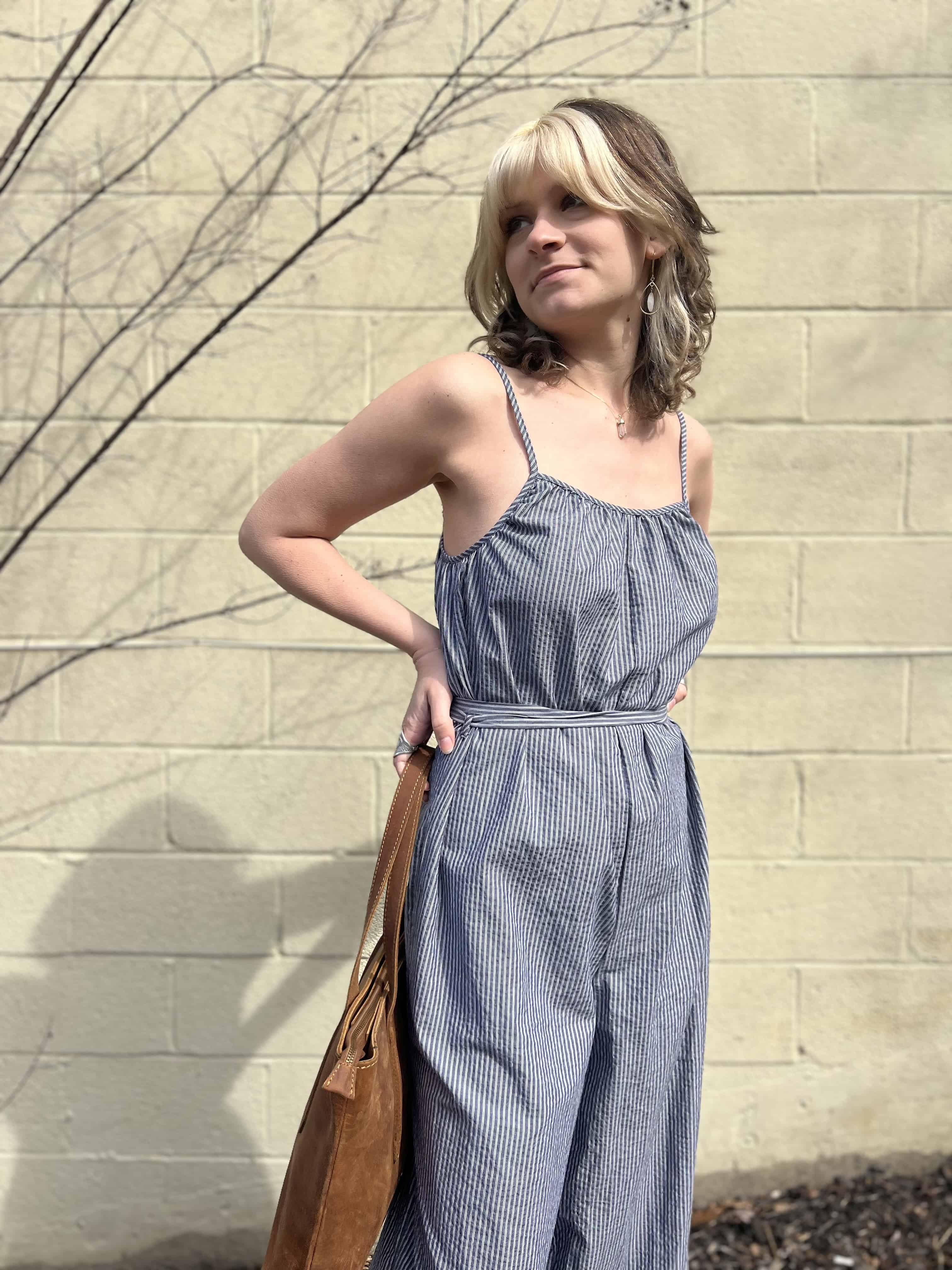 Woven Cotton Striped Jumpsuit