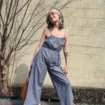 Woven Cotton Striped Jumpsuit