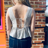 Linen Striped Deep V-Neck Top