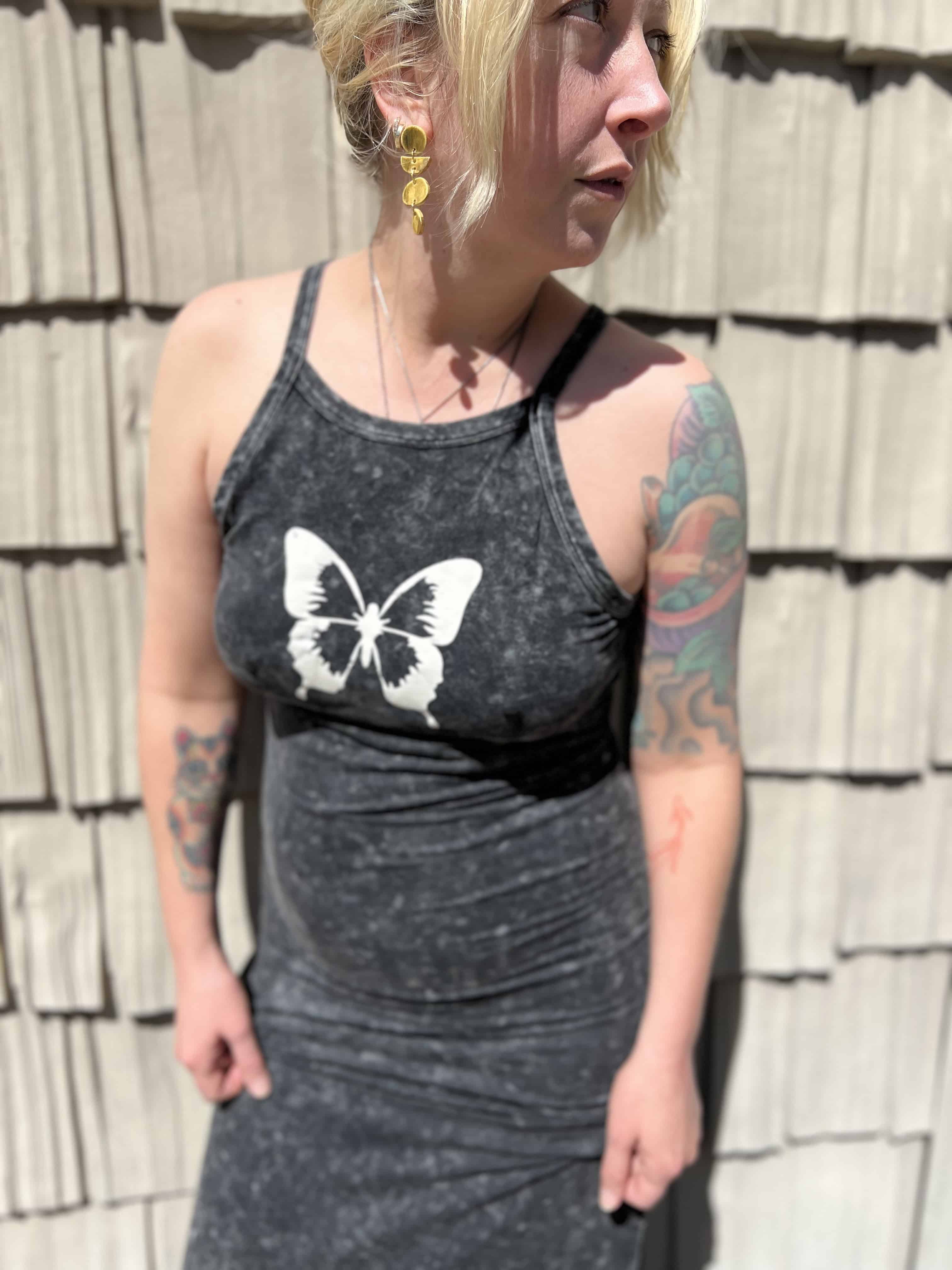 Vintage Wash Butterfly Graphic Tank Maxi Dress