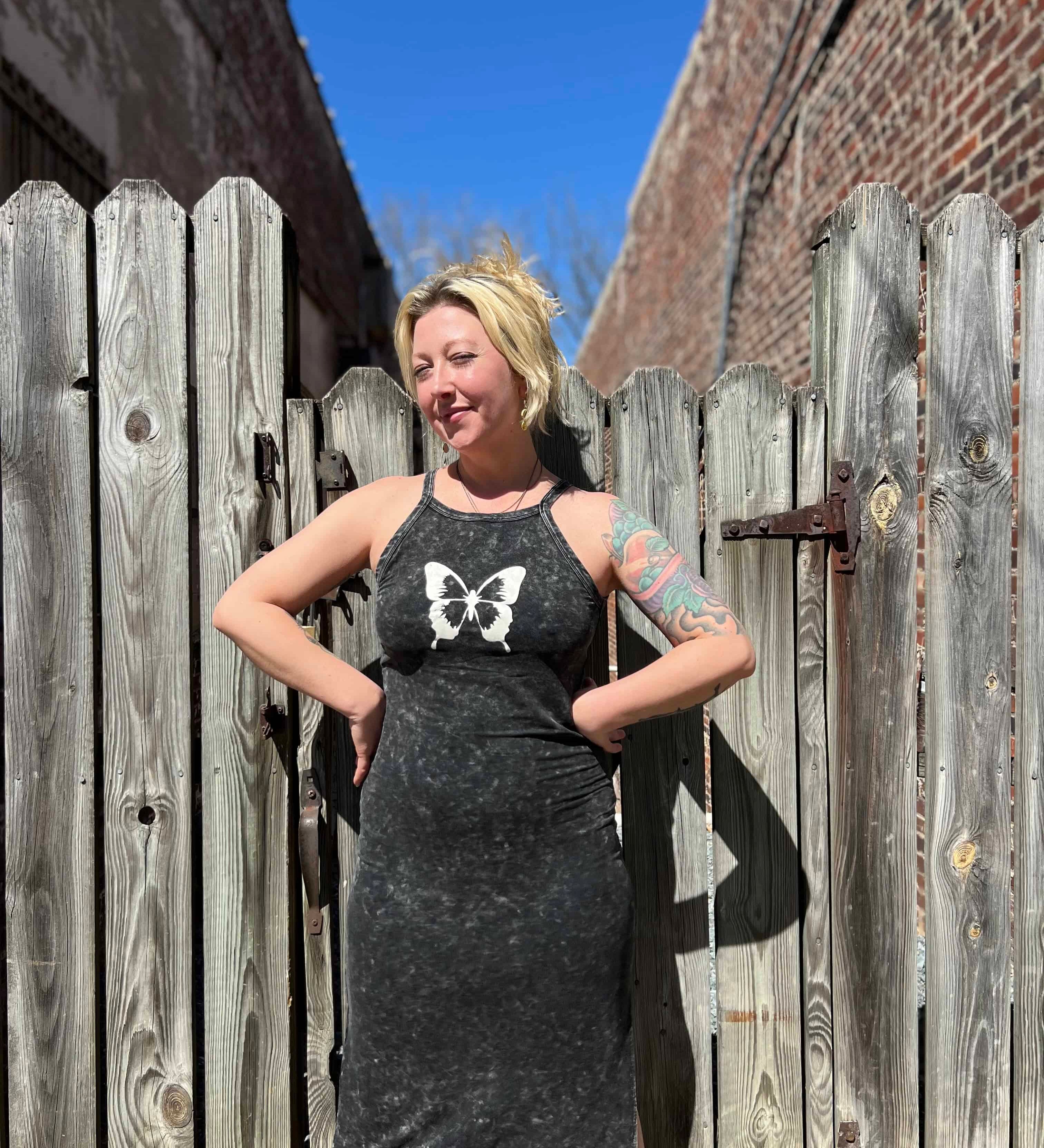 Vintage Wash Butterfly Graphic Tank Maxi Dress
