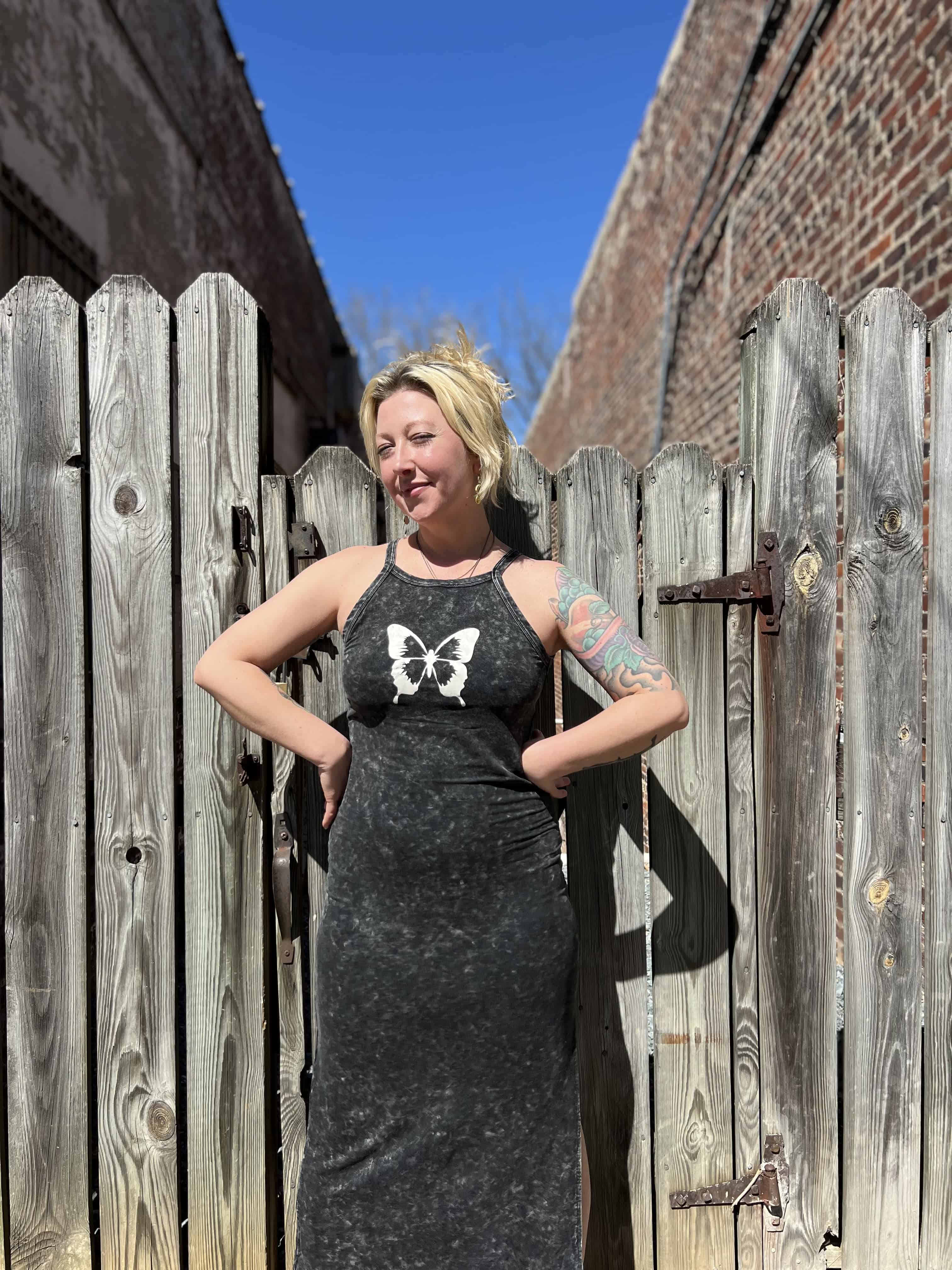 Vintage Wash Butterfly Graphic Tank Maxi Dress