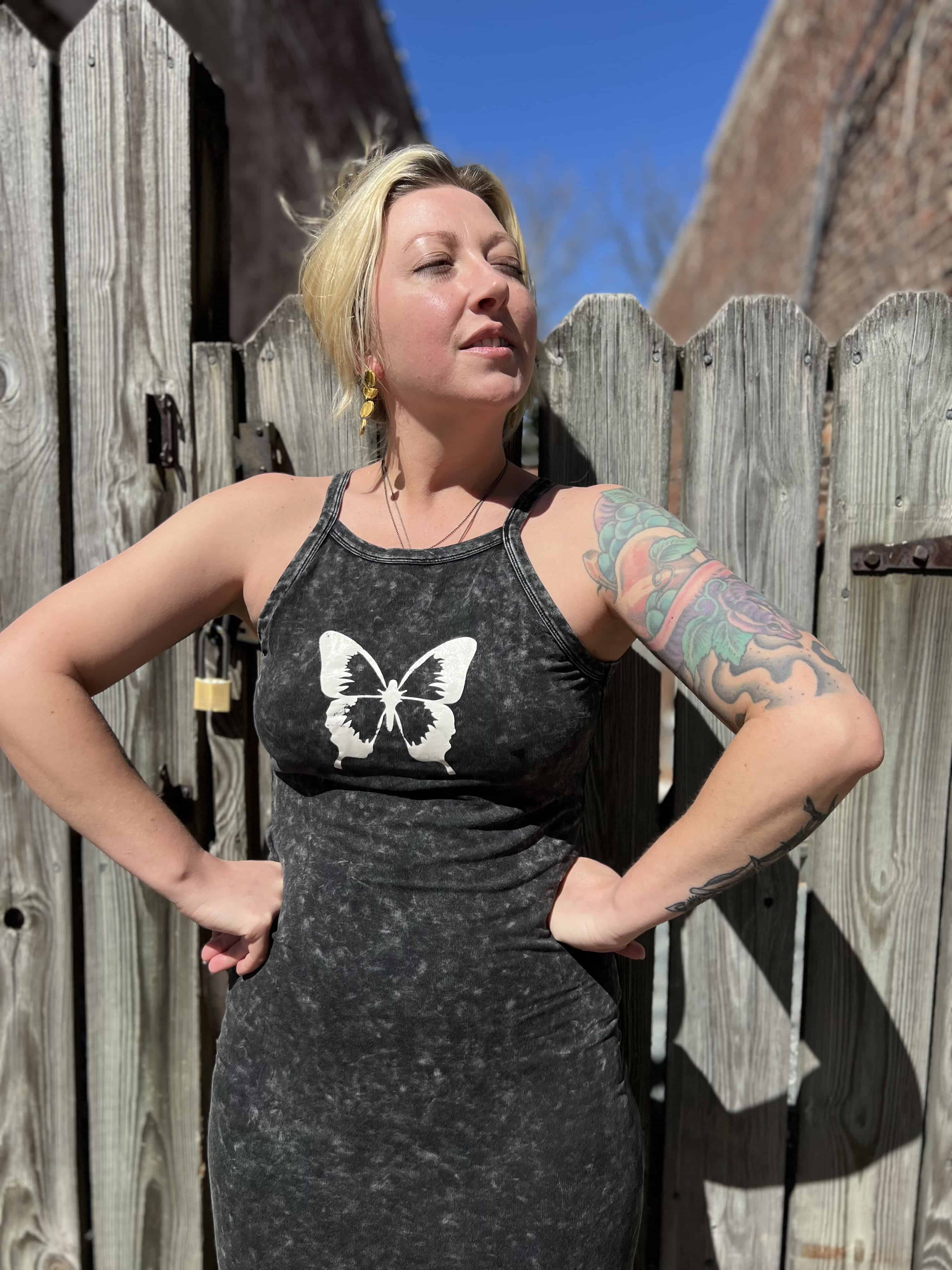 Vintage Wash Butterfly Graphic Tank Maxi Dress