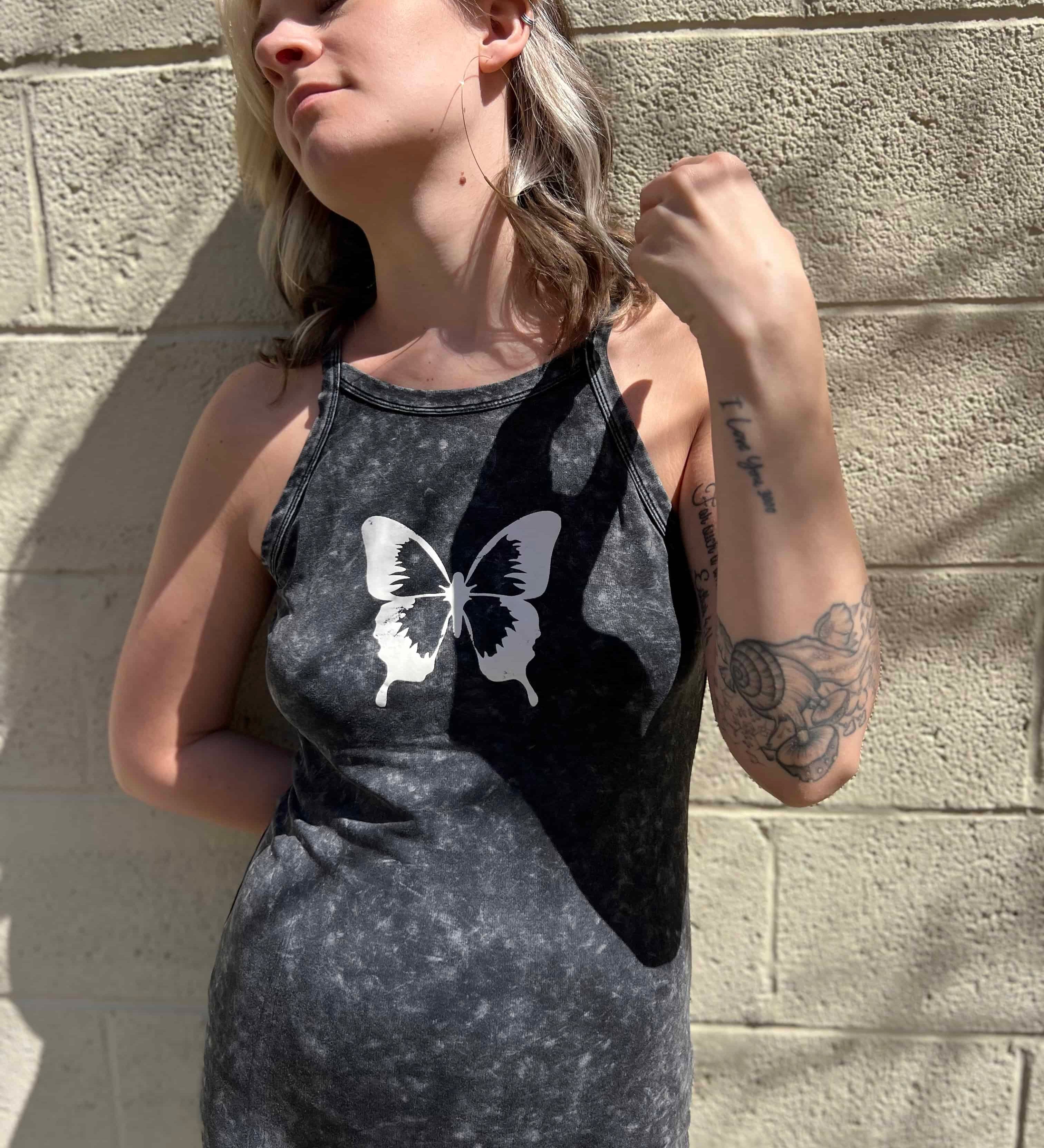 Vintage Wash Butterfly Graphic Tank Maxi Dress