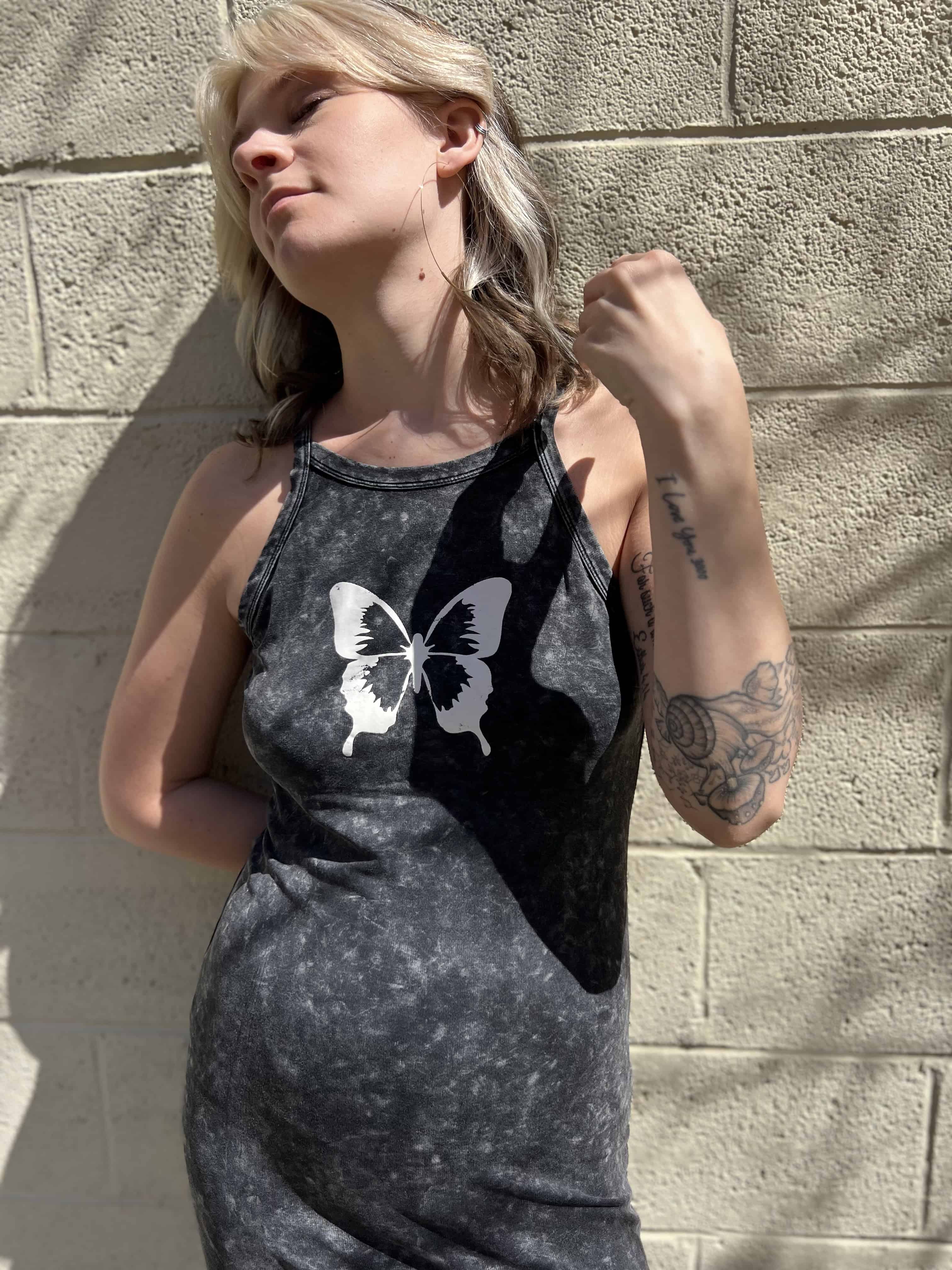 Vintage Wash Butterfly Graphic Tank Maxi Dress